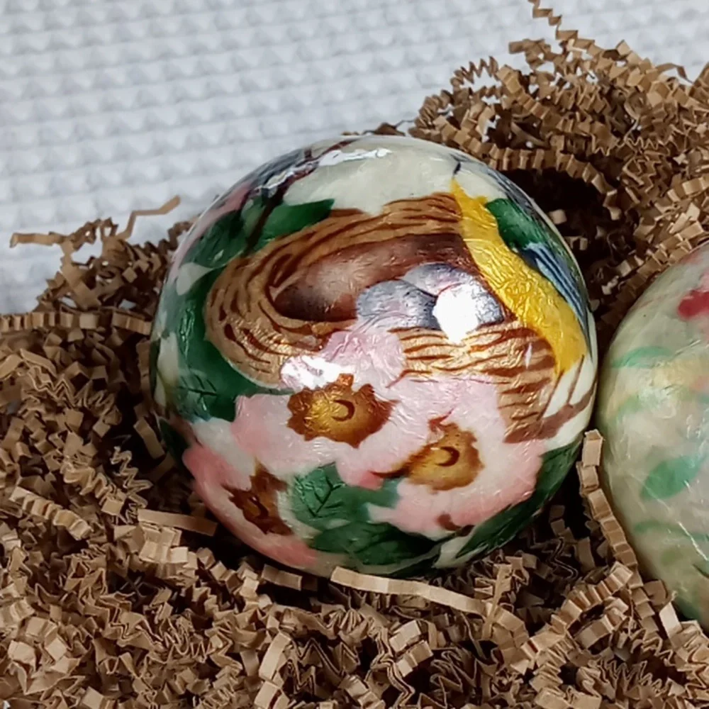 Pier 1 Springtime Hand Painted Paper Mache Decorative Balls Pearl Glaze Finish
